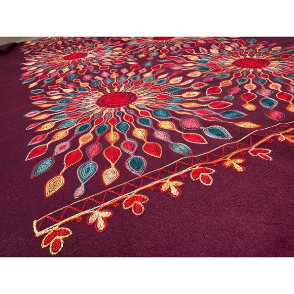 Shawl Floral Embroidered Wrap Scarf Womens Fringe Soft Oversized Purple - Picture 9 of 16